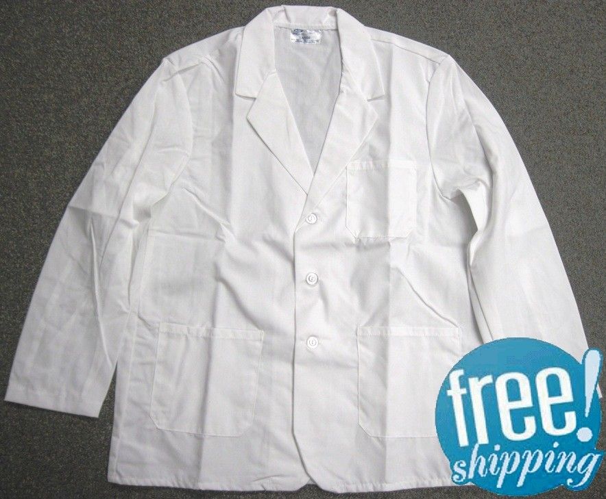 New Mens White Lapel Medical Counter Lab Coat L 3XL