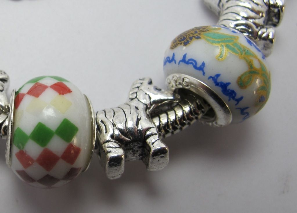 003 Murano Glass Lampwork Silver Plated European Charm Beaded Bracelet