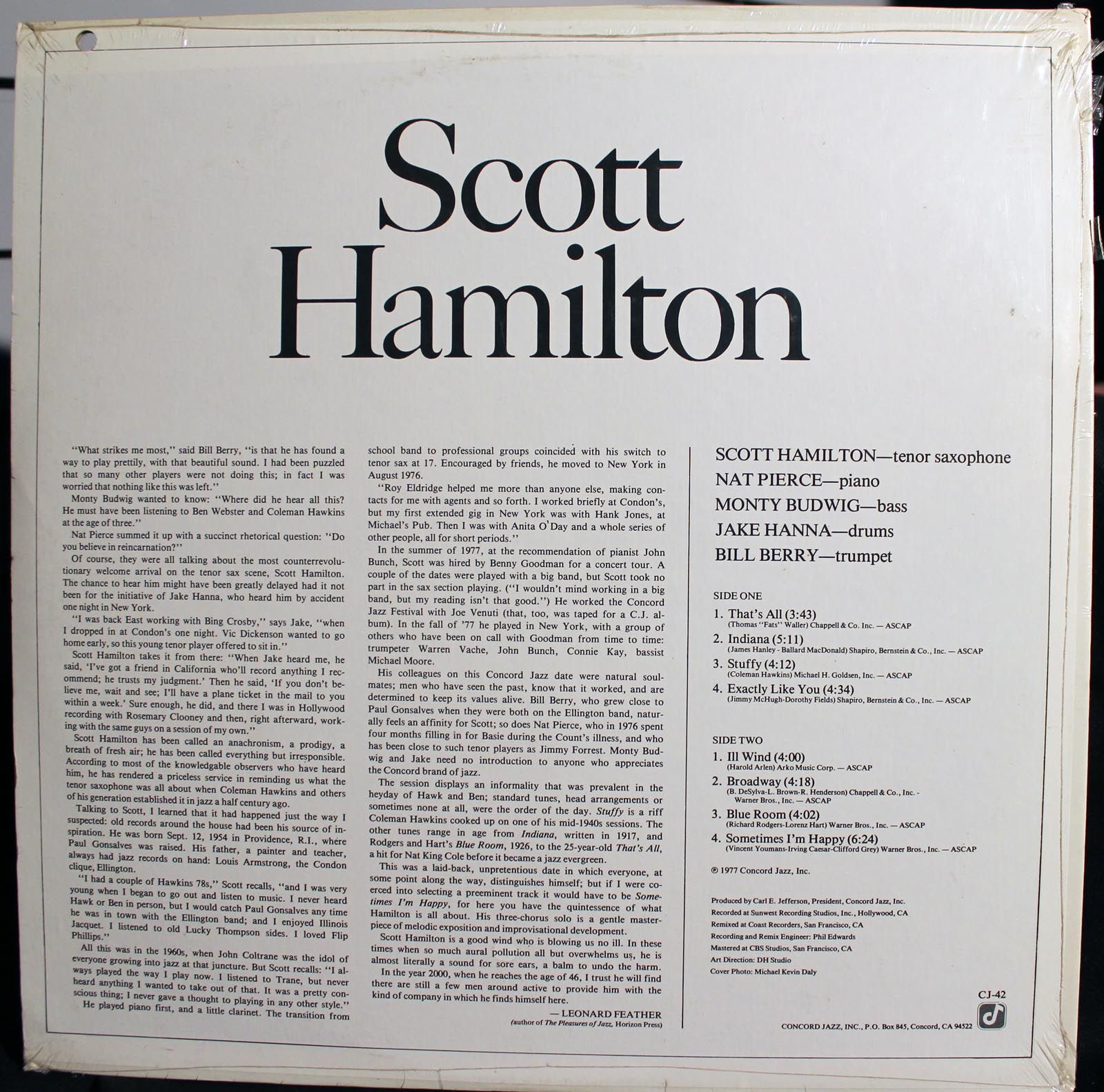 Hamilton Concord Jazz CJ 42 Self Titled Still SEALD LP 77 Leonard