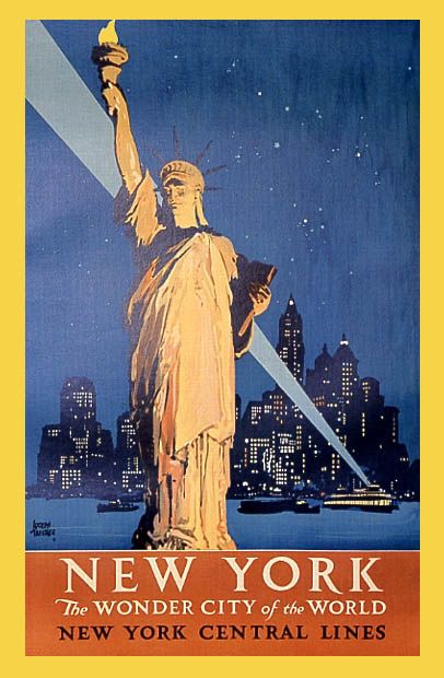 NEW YORK STATUE LIBERTY WONDER CITY OF THE WORLD VINTAGE POSTER REPRO