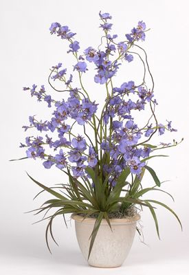 Silk Orchid Purple Flower Arrangement w Ceramic Pot