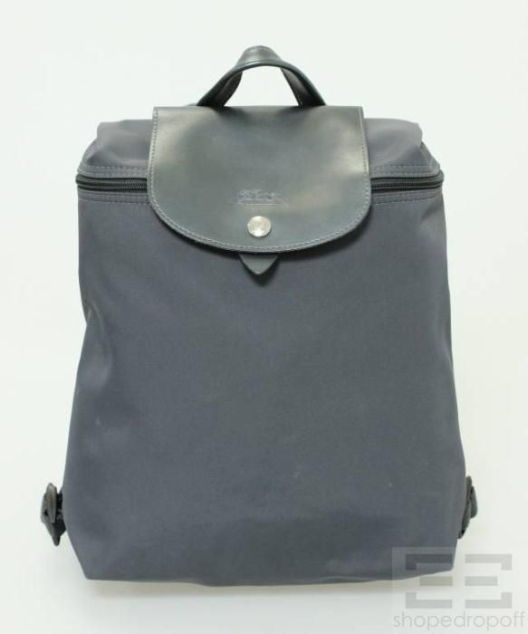 Longchamp Grey Nylon Leather Backpack Bag