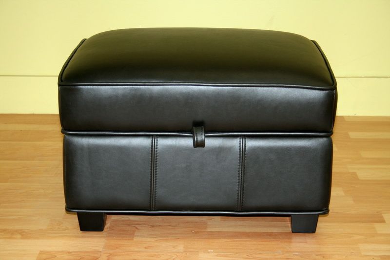 Black Leather Storage Cube Square Flip Top Ottoman Footstool New