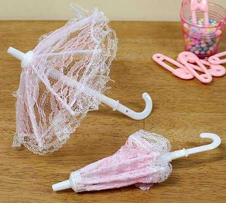 Small pink lace umbrella would make a cute doll accessory, baby shower