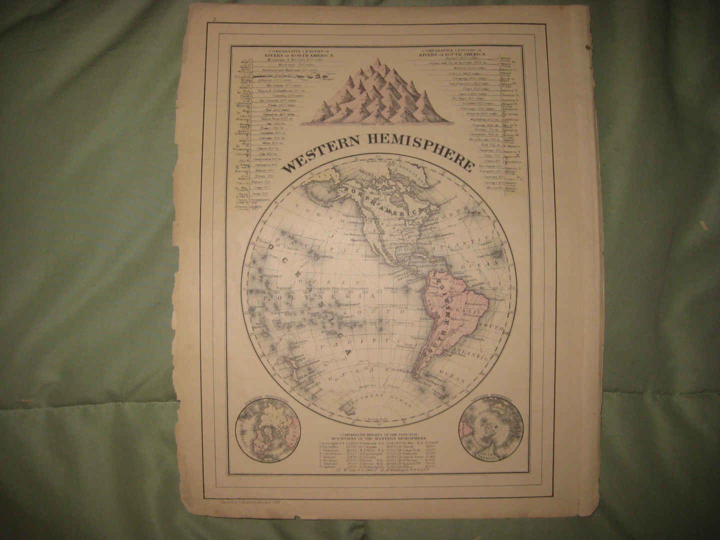 Antique 1884 Western Hemisphere Mitchell Map United States Canada Time