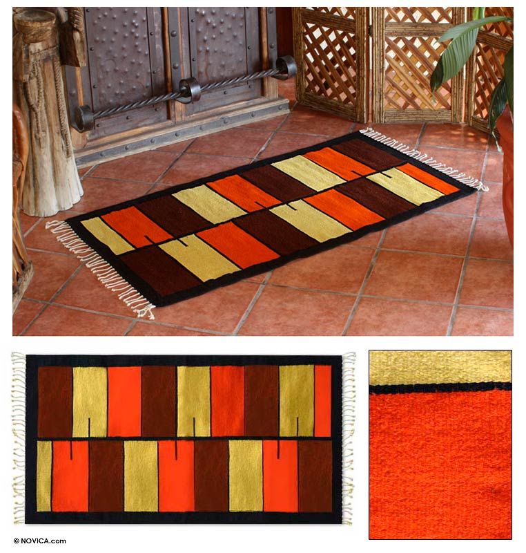 Modern Hand Woven Wool Area Rug Mexico Zapotec