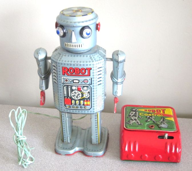 Vtg Tin Marx Linemar Japan Battery Operated Remote Control Robot Line