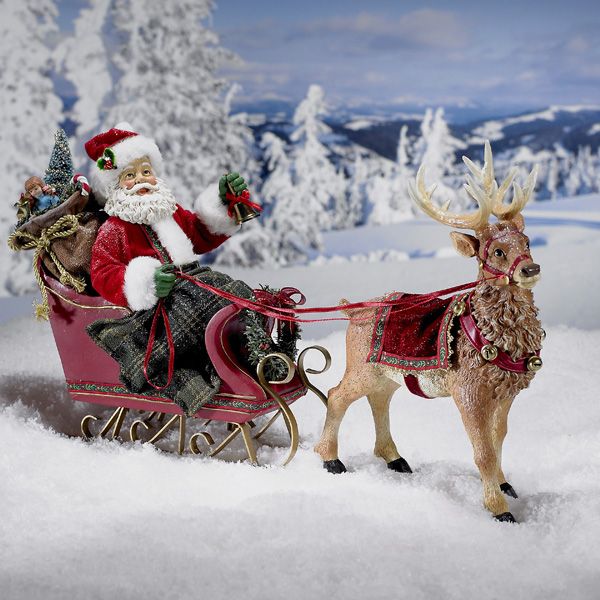 10 Fabriche Santa and Reindeer Christmas Figure