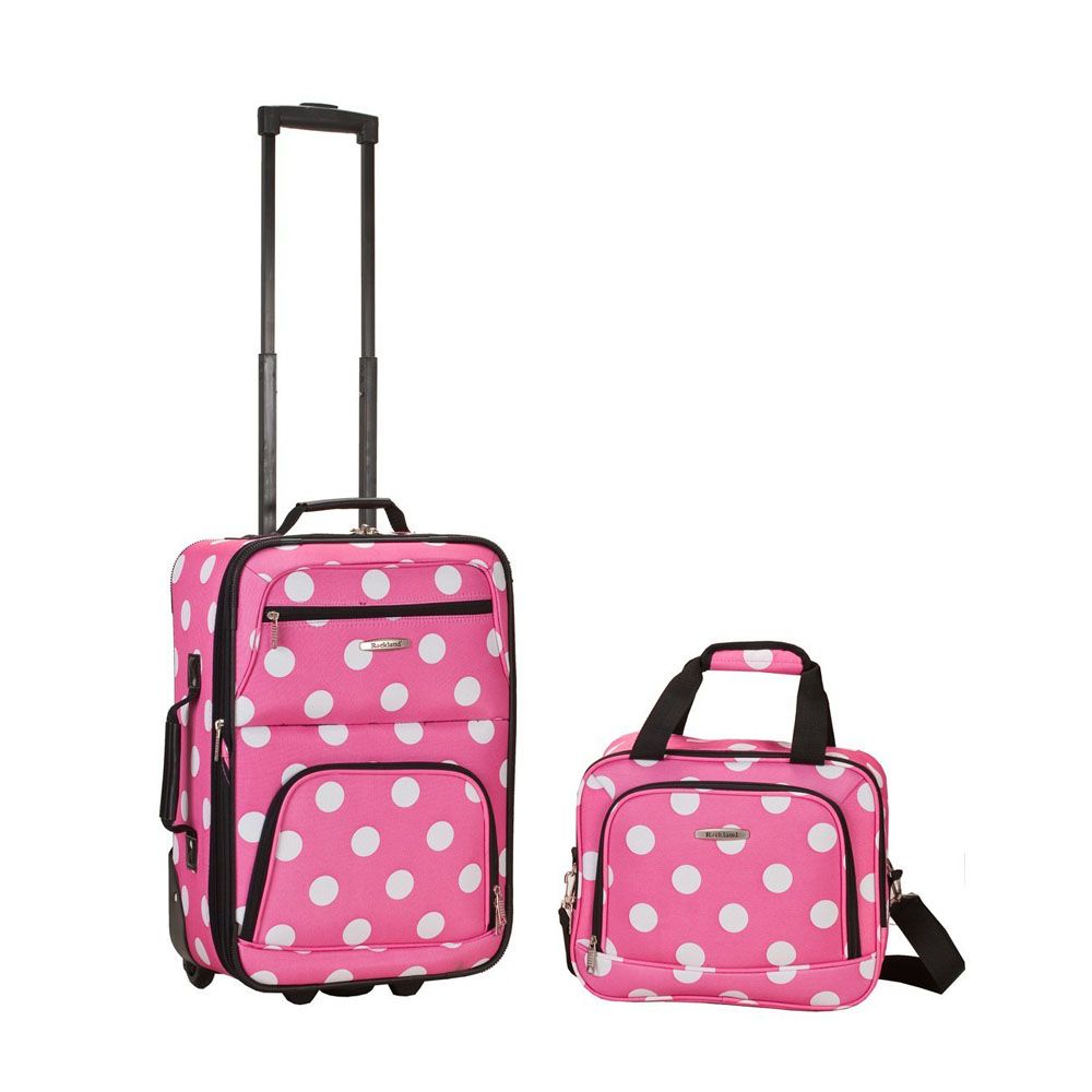 Rockland Luggage 2 Piece Printed Set Medium Pink Dot