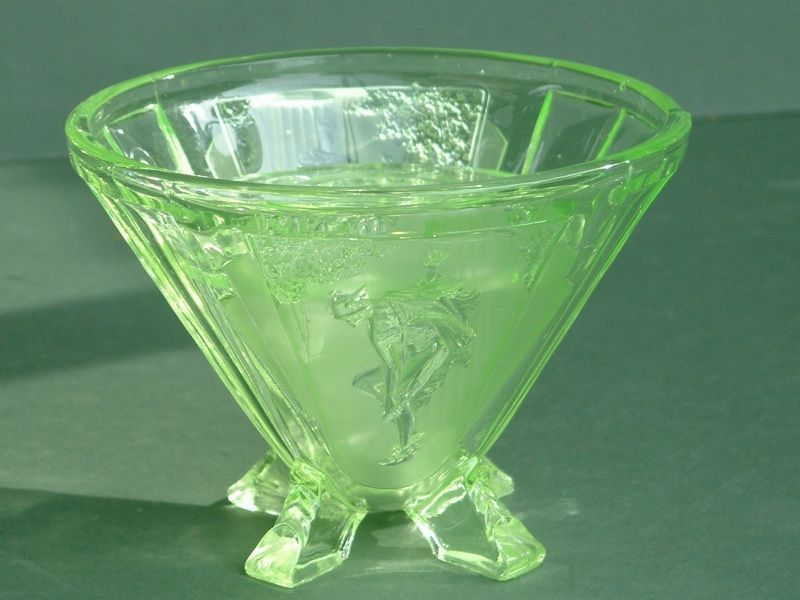 Art Deco Green Glass Vase Rose Bowl