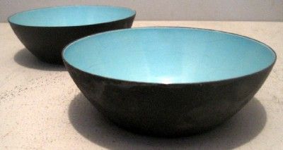Pair Mid Century Modern Krenit Bowls Denmark Turquoise Interiors