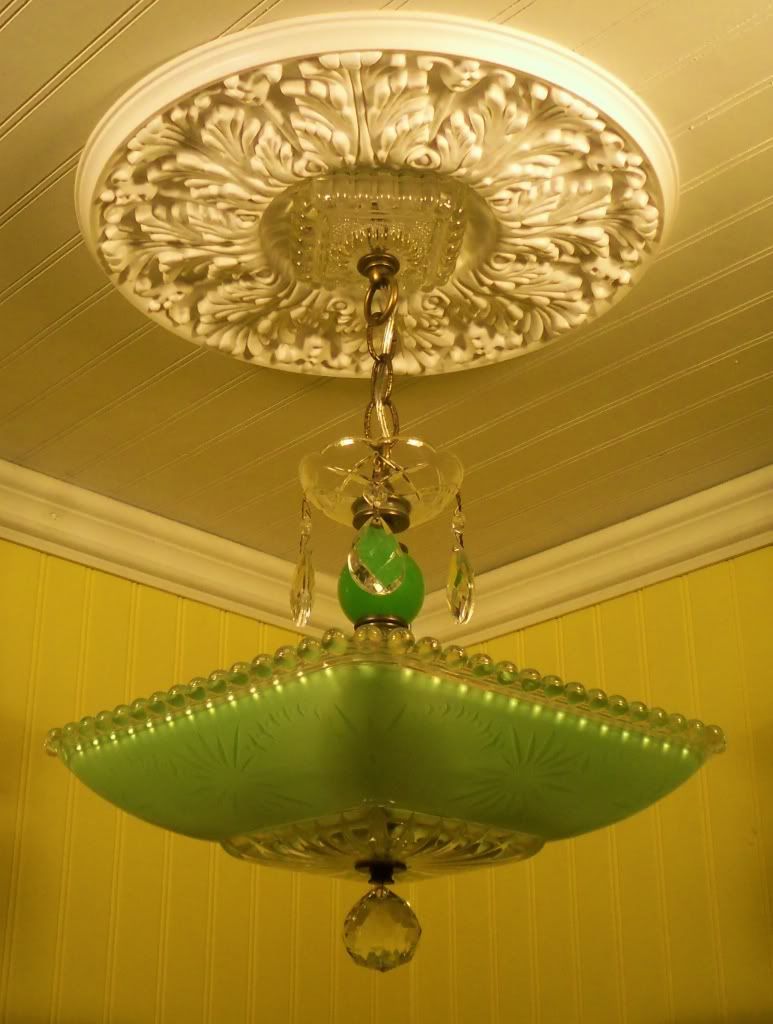 30s Deco Jadeite Ceiling Light Fixture Chandelier