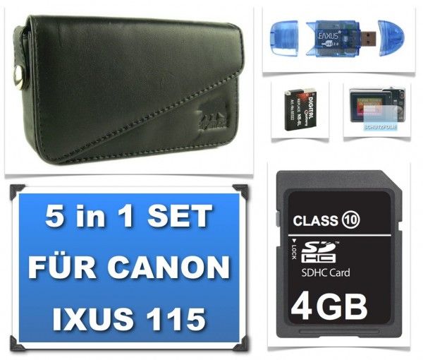 CANON IXUS 115 SPARSET Leder Tasche, 4 GB, NB 6L Akku
