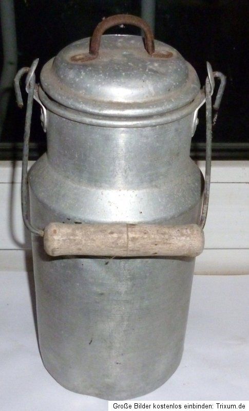 alte Milchkanne Kanne+ Deckel Aluminium 1,5 Liter Alukanne 25 cm