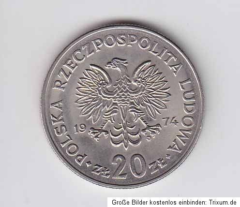 Polen Poland Polska 20 Zloty Zlotych (K N) 1974 VZ Nowotko