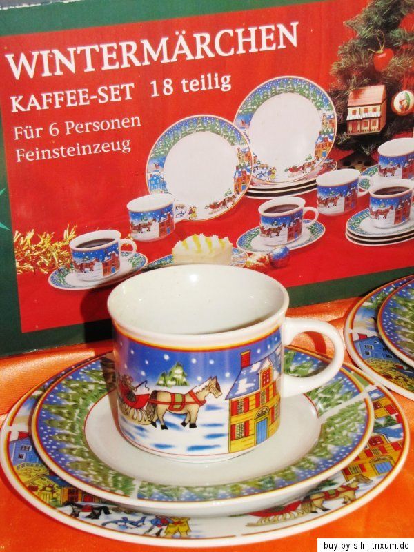 Weihnachten KAFFEESERVICE 18 teilig Tasse WINTERMÄRCHEN Steinzeug 6