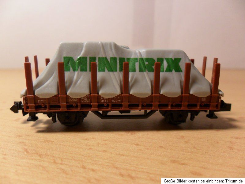 Rungenwagen mit Minitrix Plane Trix OVP 51326600 Spur N