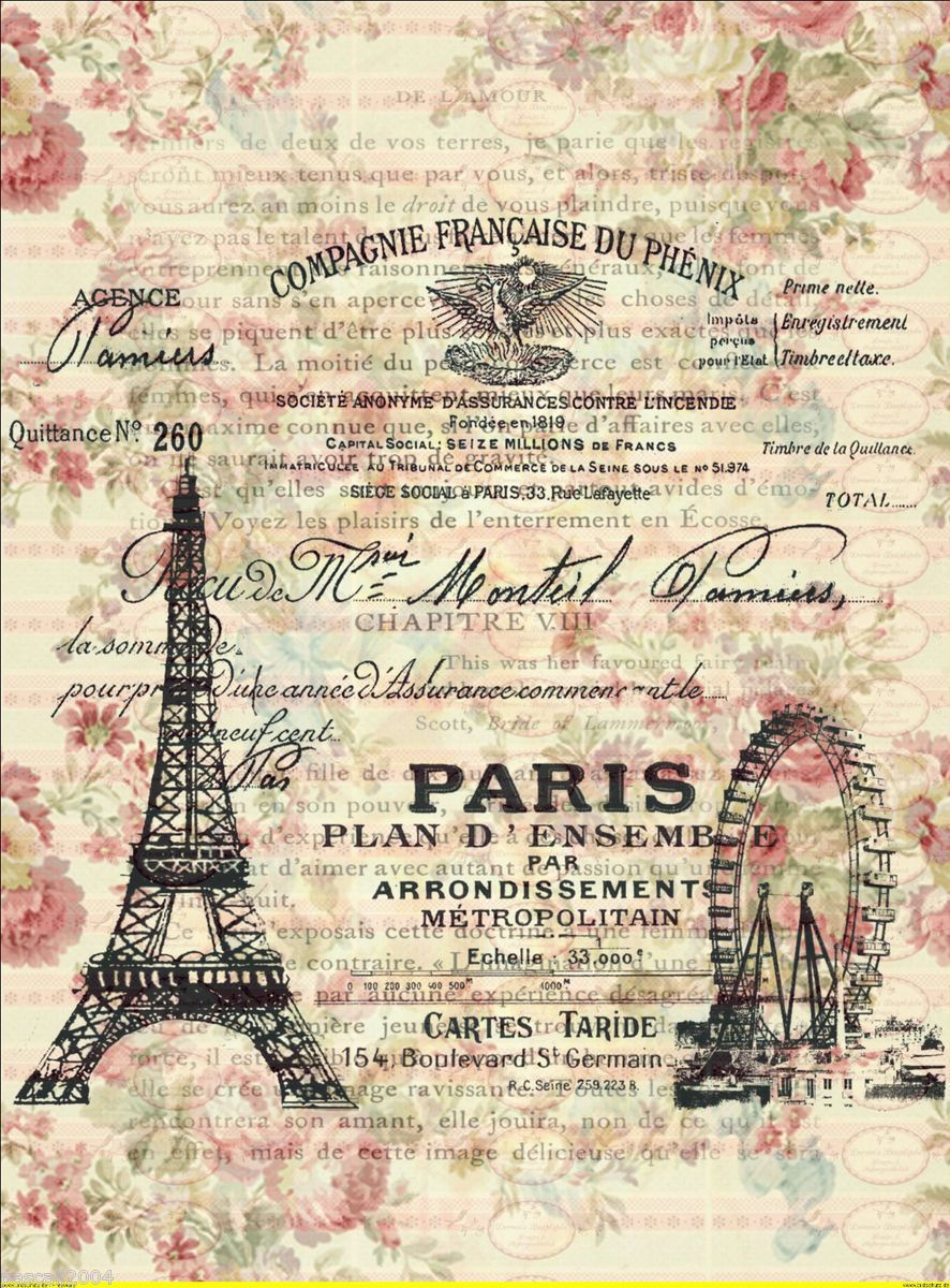 Nostalgie Paris Schrift Blumen Rose auf A4 NO. 822 Vintage