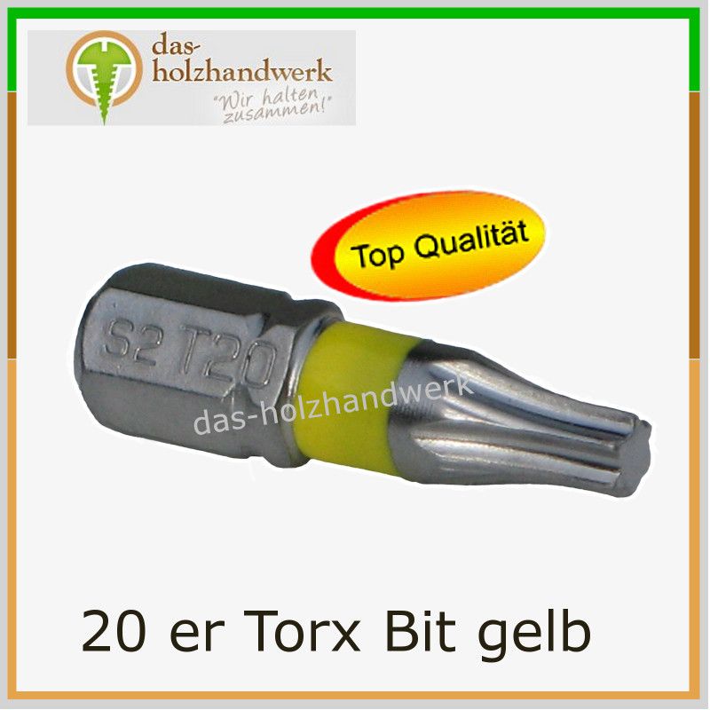 20 Torx Bit gelb, TX 20 1/4 x 25 mm, Bits Profi Qualität Befestigung