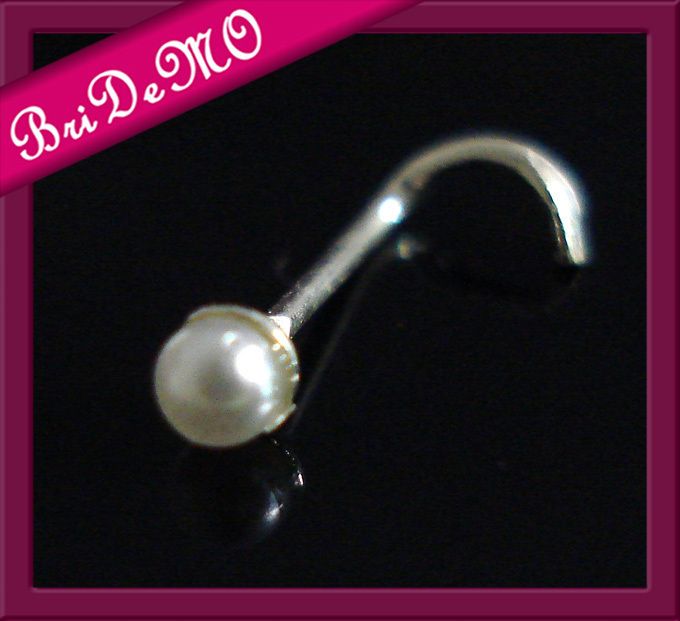 Nasenpiercing Nose Pin Spirale 0,8 mm x 5 mm 925 Silber Pearl
