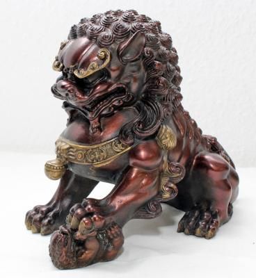 Fu Hund Bronzefigur Skulptur China Feng Shui Asiatika Tempellöwe